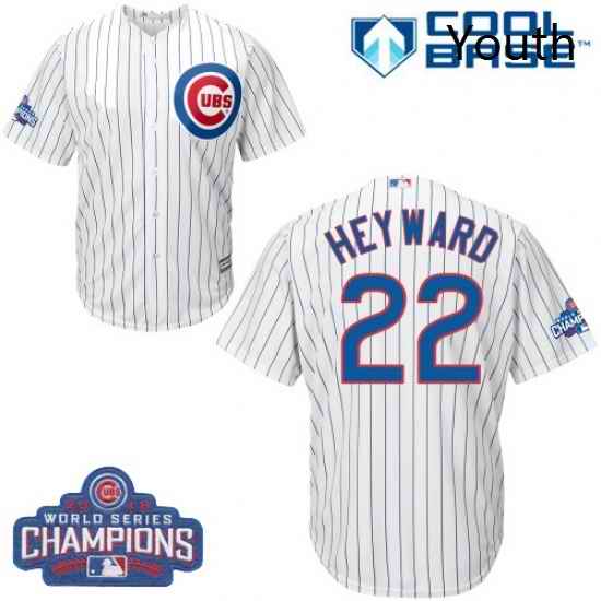Youth Majestic Chicago Cubs 22 Jason Heyward Authentic White Home 2016 World Series Champions Cool Base MLB Jersey